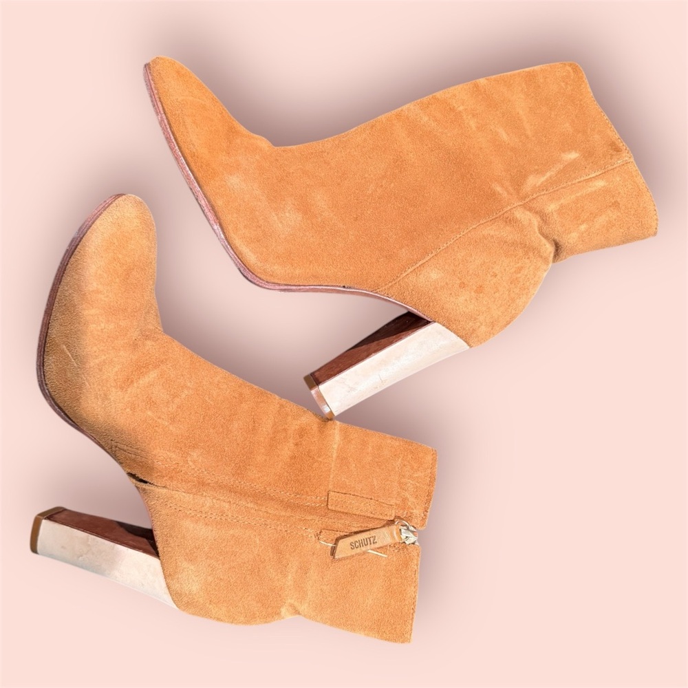 SCHUTZ camel brown Leather Ankle Boots sz 7.5